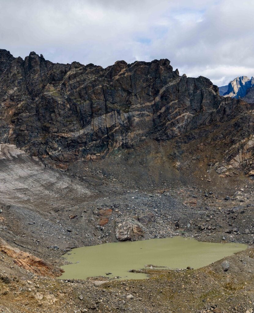 a glacier lake below the summit