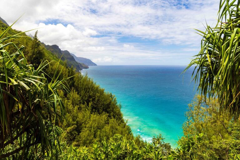 views of the na pali coast with turquoise waters