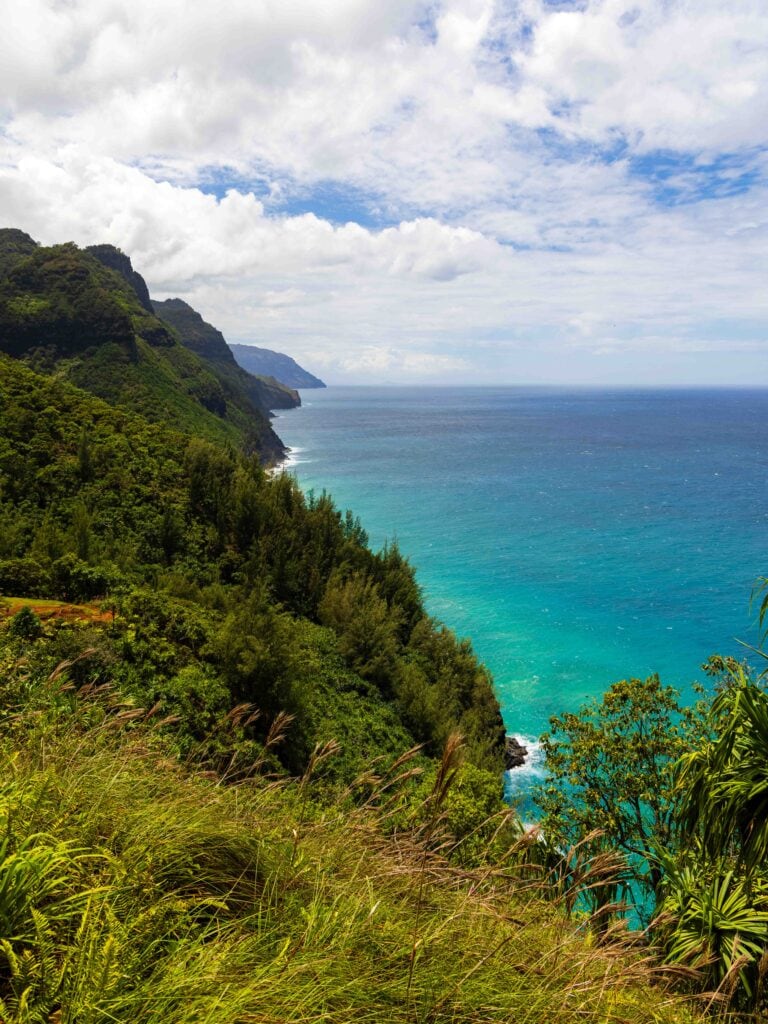 views of the na pali coast on the Hanakapi'ai beach trail