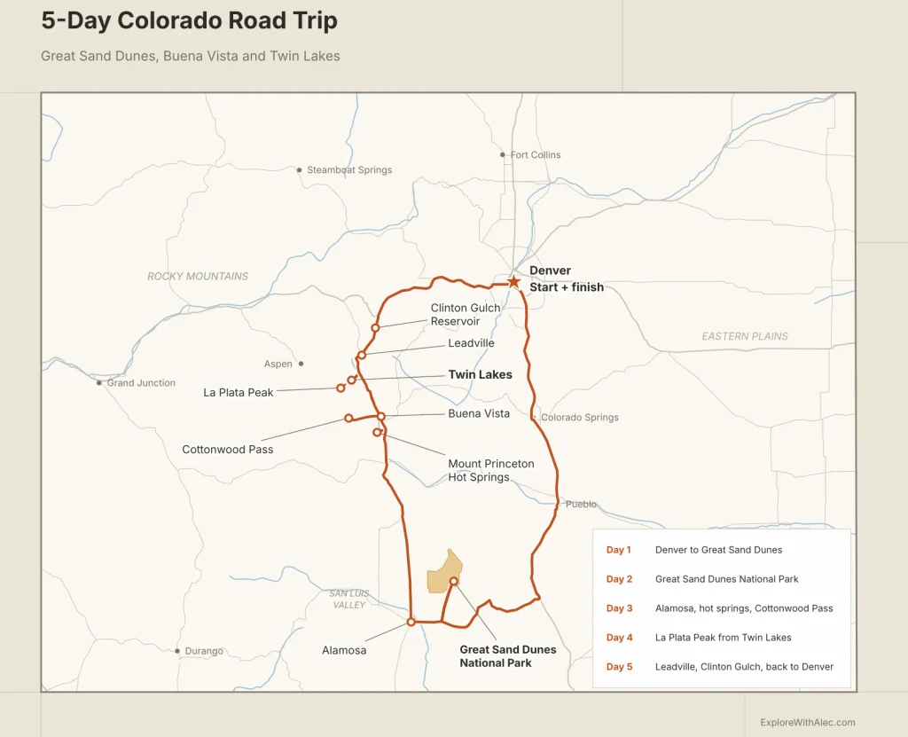 5-day colorado road trip map itinerary