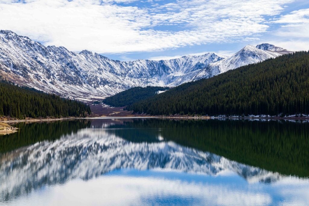 a mountain reflection in clinton gulch reservoir
